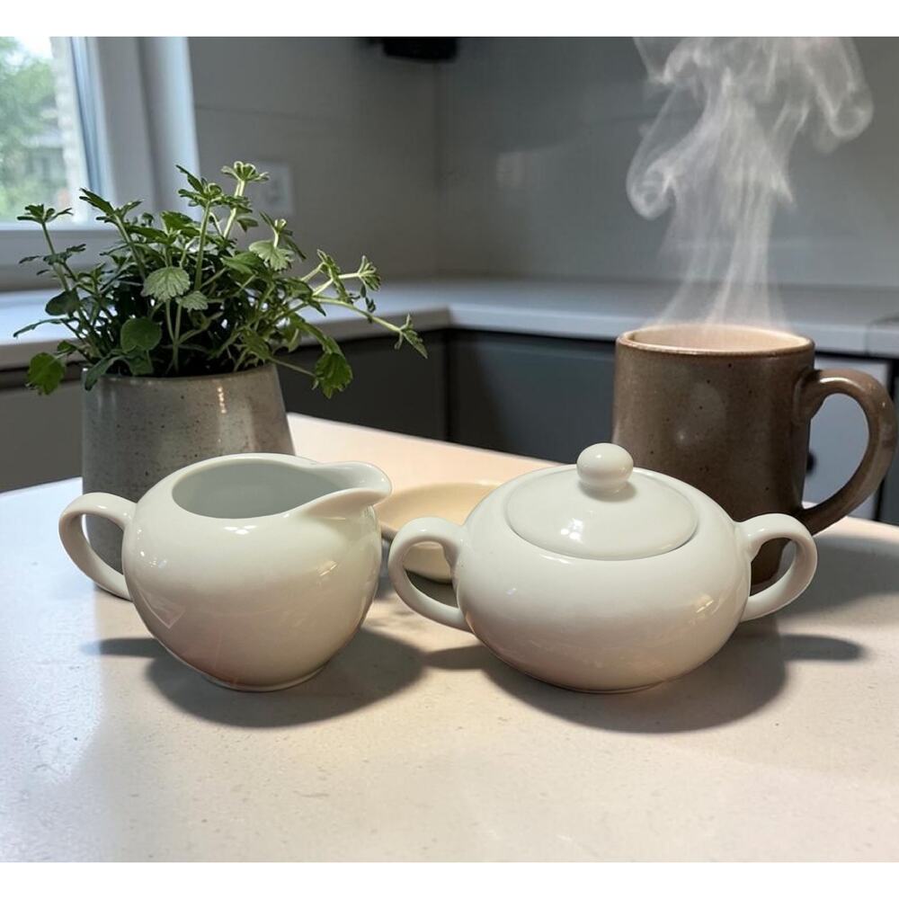 Fitz and Floyd Gourmet Collection Sugar Bowl with Lid and Creamer Set